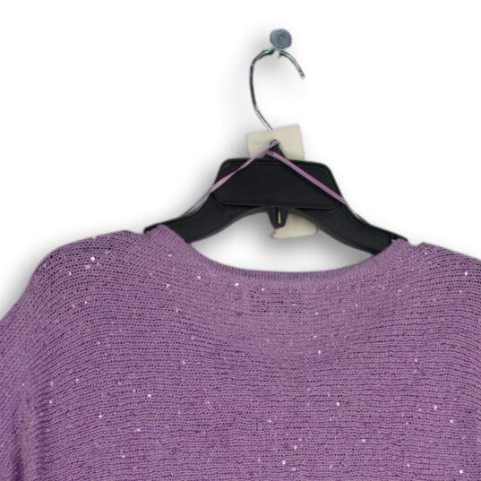 NWT Womens Purple Sequin Knitted Round Neck Pullover Blouse Top Size PXL image number 4