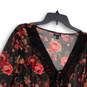 Womens Black Red Floral V-Neck Bell Sleeve Pullover Blouse Top Size 3 image number 3