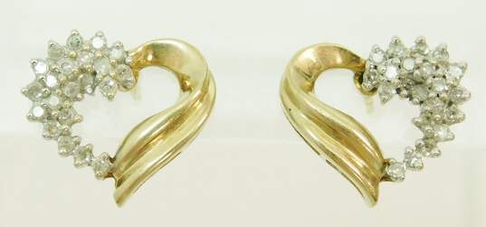 10K Yellow Gold 0.44 CTTW Diamond Ribbon Heart Post Earrings 2.6g image number 1