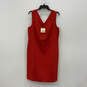 NWT Womens Red Sleeveless V-Neck Back Zip Fancy Sheath Dress Size 12 image number 1