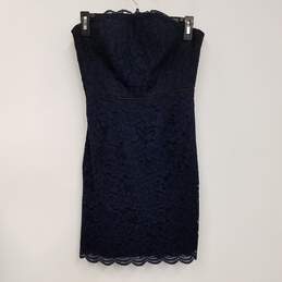 Womens Navy Lace Overlay Back Zip Party Cocktail Strapless Mini Dress Sz 4