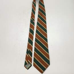 Saint Laurent Mens Green Gold Stripe Adjustable Four In Hand Pointed Neck Tie