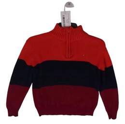 Mens Multicolor Zip Striped Mock Neck Long Sleeve Pullover Sweater Size Medium