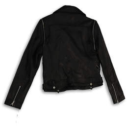 Womens Black Leather Long Sleeve Asymmetrical Zip Motorcycle Jacket Size M alternative image