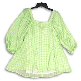 NWT Torrid Womens Green White Check Puff Sleeve Button Front Blouse Top Size 2 alternative image