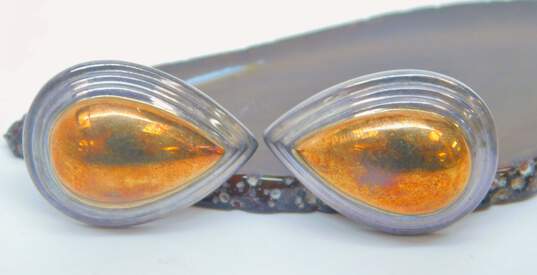 925 & 14K Gold Signed Bayanihan Ridged Teardrop Earrings 10.8g image number 2