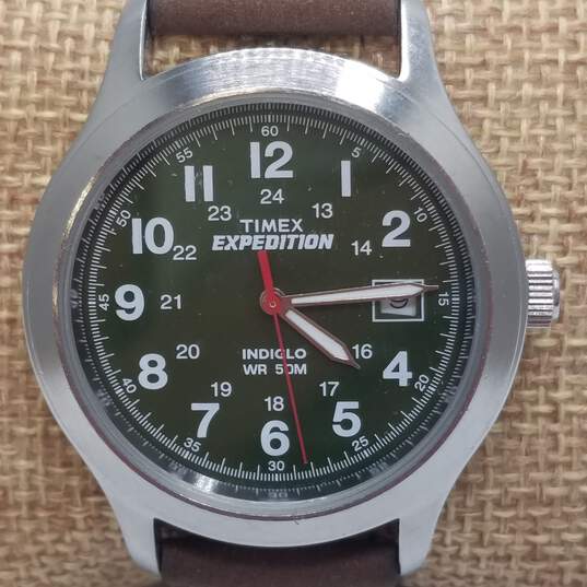 Vintage Retro Timex Expedition 37mm Case Indigld WR 50mm Green Dial Men's Sport Quartz Watch image number 1