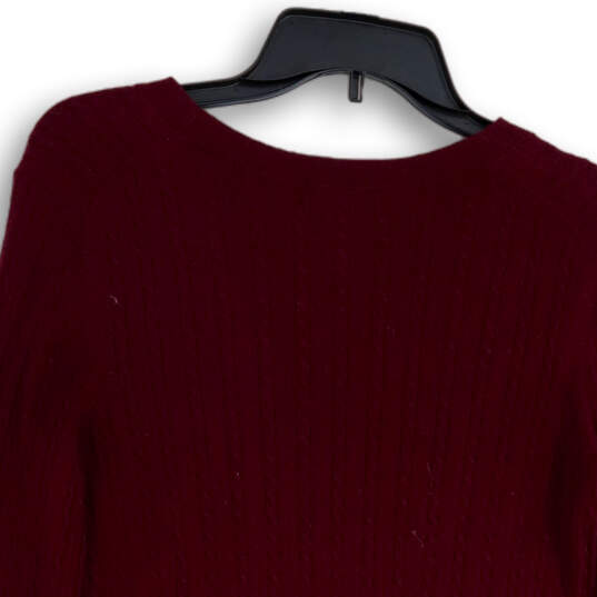 Womens Red Knitted Long Sleeve Crew Neck Pullover Sweater Size Medium image number 4