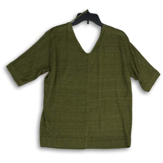 NWT Talbots Womens Green V-Neck Short Sleeve Pullover Blouse Top Size LP image number 2