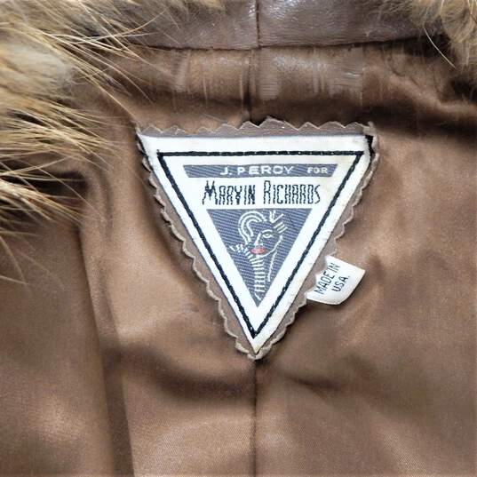 VTG 1980s J. Percy for Marvin Richards Women's Brown Leather Fox Fur Trim Collar Jacket Size S image number 6