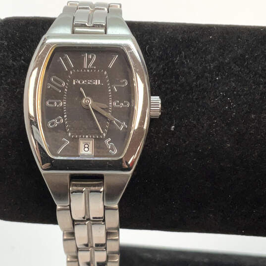 Designer Fossil ES-2073 Silver-Tone Stainless Steel Black Analog Wristwatch image number 1
