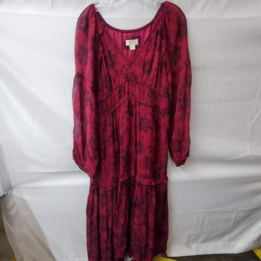 Maeve Anthropologie Annabella Red Floral Maxi Dress Size 10 image number 1