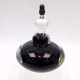 Vintage Hand Blown Art Glass Black Perfume Bottle w/ Stopper