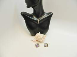 Artisan 925 Unique Cross Necklace Dichroic Art Glass Earrings & Bracelet 16.4g