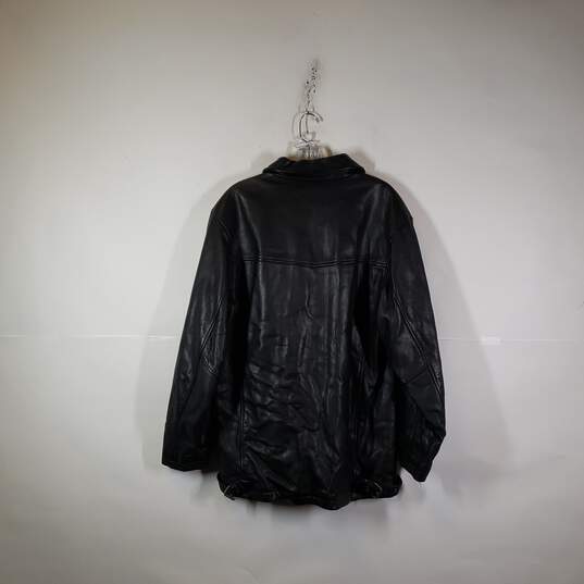 Mens Collared Long Sleeve Full Zip Leather Motorcycle Jacket Size Medium image number 2