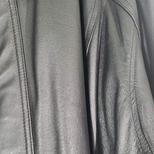 Mens Leather Long Sleeve Slash Pockets Full-Zip Motorcycle Jacket Size XXL image number 3