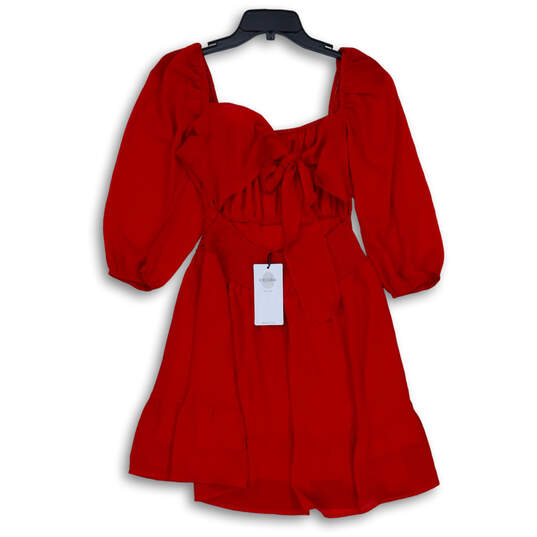 NWT Womens Red Square Neck 3/4 Sleeve Pullover Fit & Flare Dress Size Small image number 1
