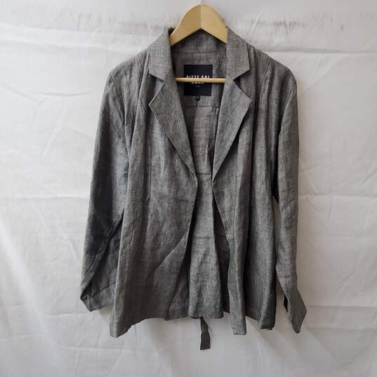 Bitte Kai Rand Gray Linen Tie Waist Collared Cardigan Size L image number 1