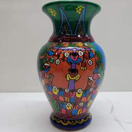 Vintage Mexican Hand Painted Folk Art Pottery Vase
