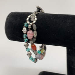 Designer Lucky Brand Silver-Tone Multicolor Glass Stone Beaded Bracelet