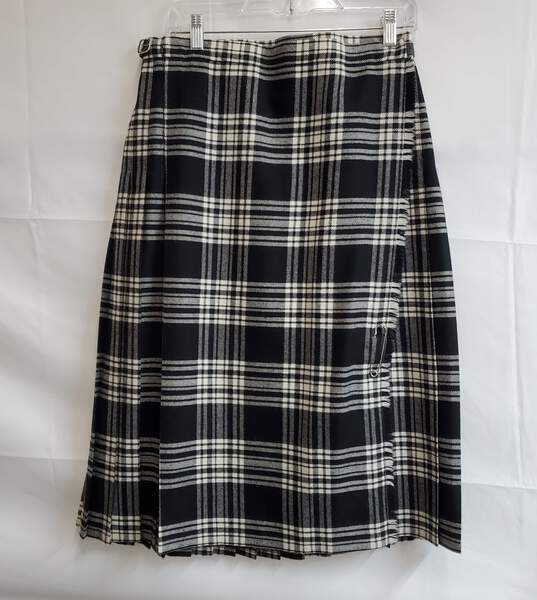 Wool Pleated Plaid Skirt Sz 42 image number 1