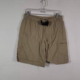 Mens Elastic Waist Belted Pockets Flat Front Hiking Shorts Size Small