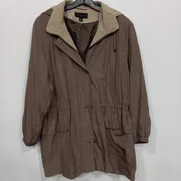 Gallery Women's Brown Long Sleeve Collared Full Zip Weatherproof Hooded Jacket Size XL