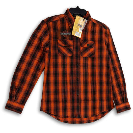 NWT Womens Black Orange Plaid Collared Long Sleeve Button-Up Shirt Size XS image number 4