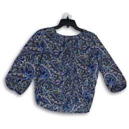 NWT Talbots Womens Blue Paisley Round Neck Balloon Sleeve Pullover Blouse Top MP