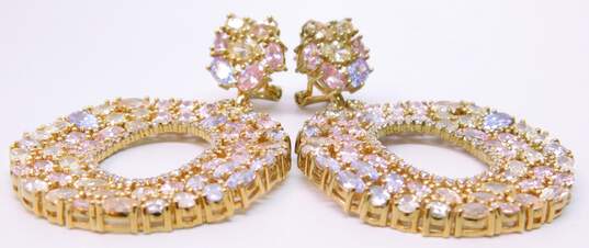 Joan Boyce Goldtone Pink Purple Yellow & Clear Cubic Zirconia Cluster Open Circle Drop Omega Clip Post Statement Earrings 33.6g image number 4