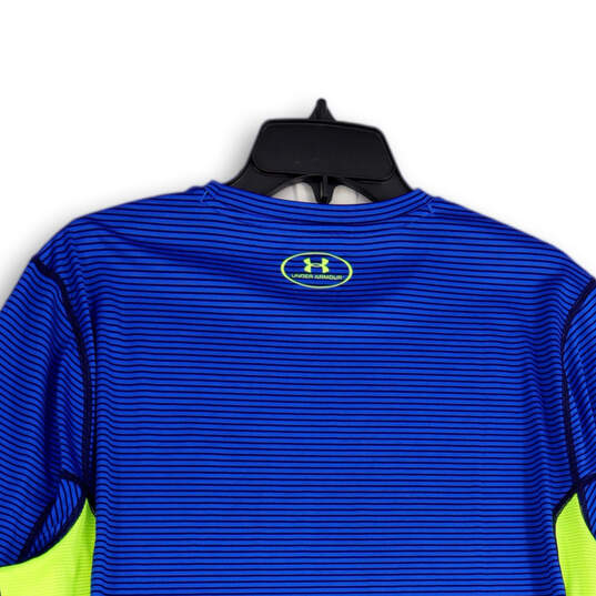Mens Blue Green Striped Crew Neck Long Sleeve Activewear T-Shirt Size Large image number 4