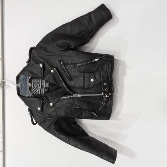USA Biker's Leather Boy's Black Jacket Size XL image number 1