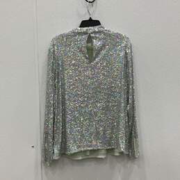 NWT Whistles Womens Silver Sequins Long Sleeve High Neck Blouse Top Size 16 alternative image