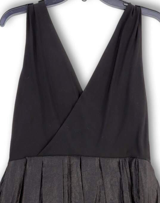 Womens Black Pleated V-Neck Back Zip Knee Length Fit & Flare Dress Size 14 image number 4