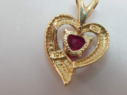 Romantic 10K Yellow Gold Ruby Heart Pendant 1.4g image number 4