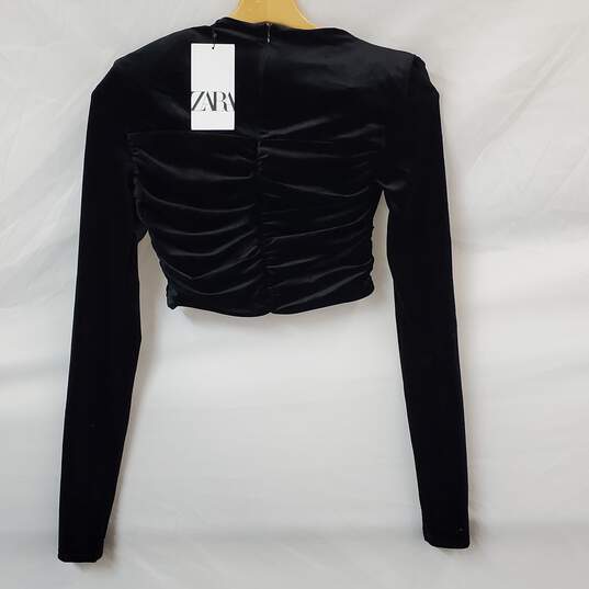 Zara Velvet Shoulder Pad Crop Top Women's Size Extra Small image number 2