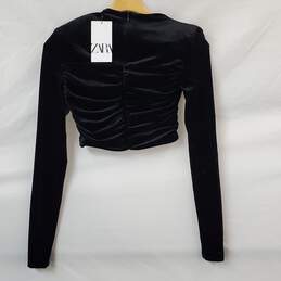 Zara Velvet Shoulder Pad Crop Top Women's Size Extra Small alternative image