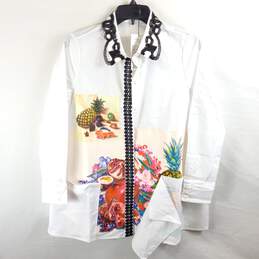 Jetezo Women White Graphic Lace Button Up Shirt L NWT