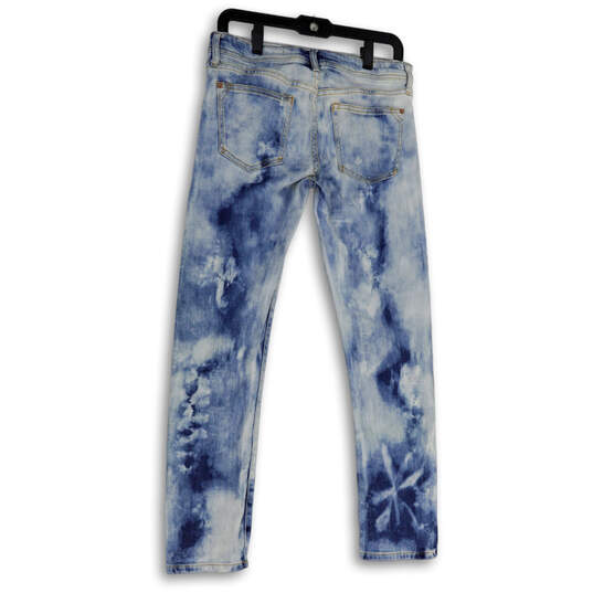 Womens Blue White Tie-Dye Light Wash Pockets Skinny Leg Jeans Sized 28 image number 2