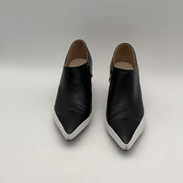 Womens Black White Leather Pointed Toe Side Zip Block Pump Heels Size 9 alternative image