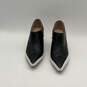 Womens Black White Leather Pointed Toe Side Zip Block Pump Heels Size 9 image number 2