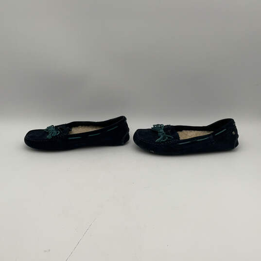 Womens Meena Blue Faux Fur Suede Leather Round Toe Moccasins Slippers Sz 7 image number 3