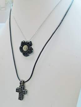 Swarovski Black Crystal Cross Necklace & Floral Crystal Necklace 21.8g alternative image