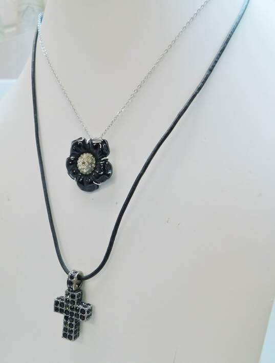 Swarovski Black Crystal Cross Necklace & Floral Crystal Necklace 21.8g image number 2