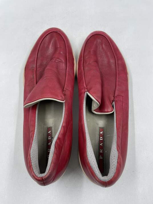 Authentic Prada Red Leather Loafers M 9.5 image number 6