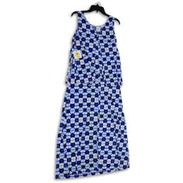NWT Womens Blue White Abstract Ruffle Sleeveless Back Zip A-Line Dress Sz S alternative image
