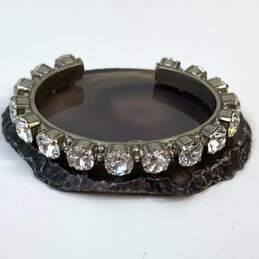 Designer Sorrelli Silver-Tone Clear Crystal Cut Cuff Bracelet