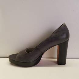 Kenneth Cole Gray Leather Slip On Platform Pump Heels Shoes Women's Size 7.5