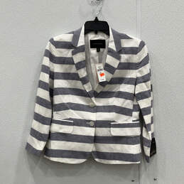 NWT Womens White Blue  Striped Single Breasted Pocket 2 Button Blazer Sz 6P