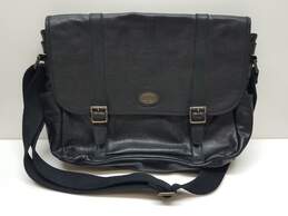 Fossil Black Leather Flap Adjustable Strap Messenger Crossbody Shoulder Bag